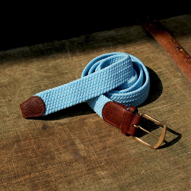 Plain Baby Blue Elastic Belt With A Leather Finish