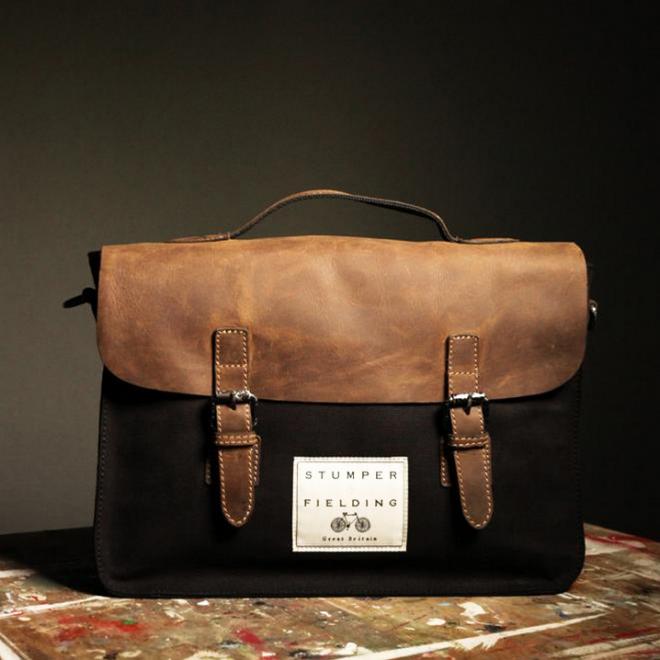 Leather/Cotton Satchel 'The Franklin'  Black and Brown
