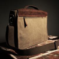 Leather/Cotton Satchel 'The Tenby'  Khaki and Brown