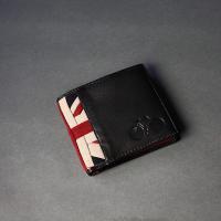 Black Leather Bicycle Wallet with Canvas Union Jack Trim (O)