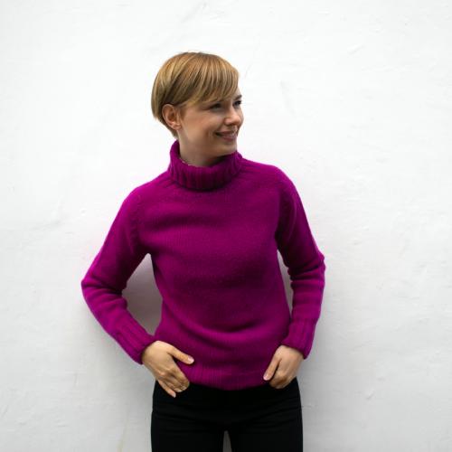 Pure Geelong Wool Roll-Neck Sweater-'The Powis'-Intense Pink