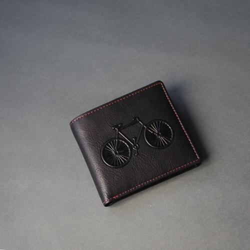 Black Leather Bicycle Wallet With Subtle Red Trim (N)