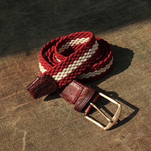 Two Wave Red and White Elastic Belt With a Leather Finish