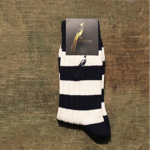Hortons Striped Navy Blue and White Socks