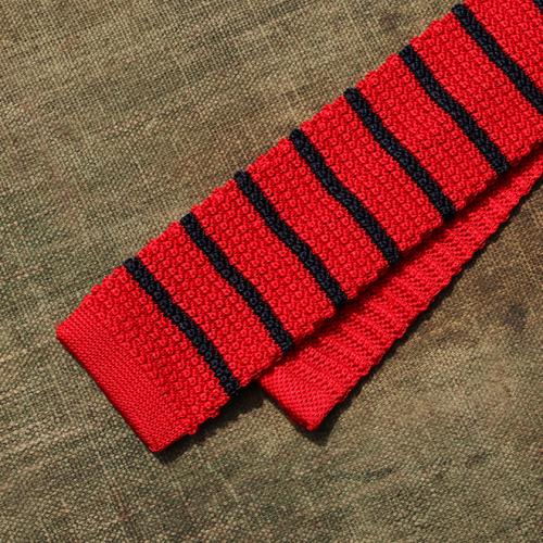 Scarlet and Navy Striped Silk Tie
